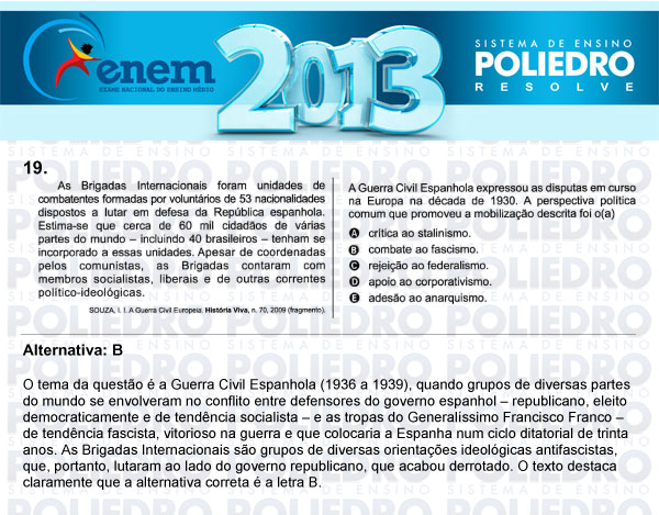 Questão 19 - Sábado (Prova Amarela) - ENEM 2013