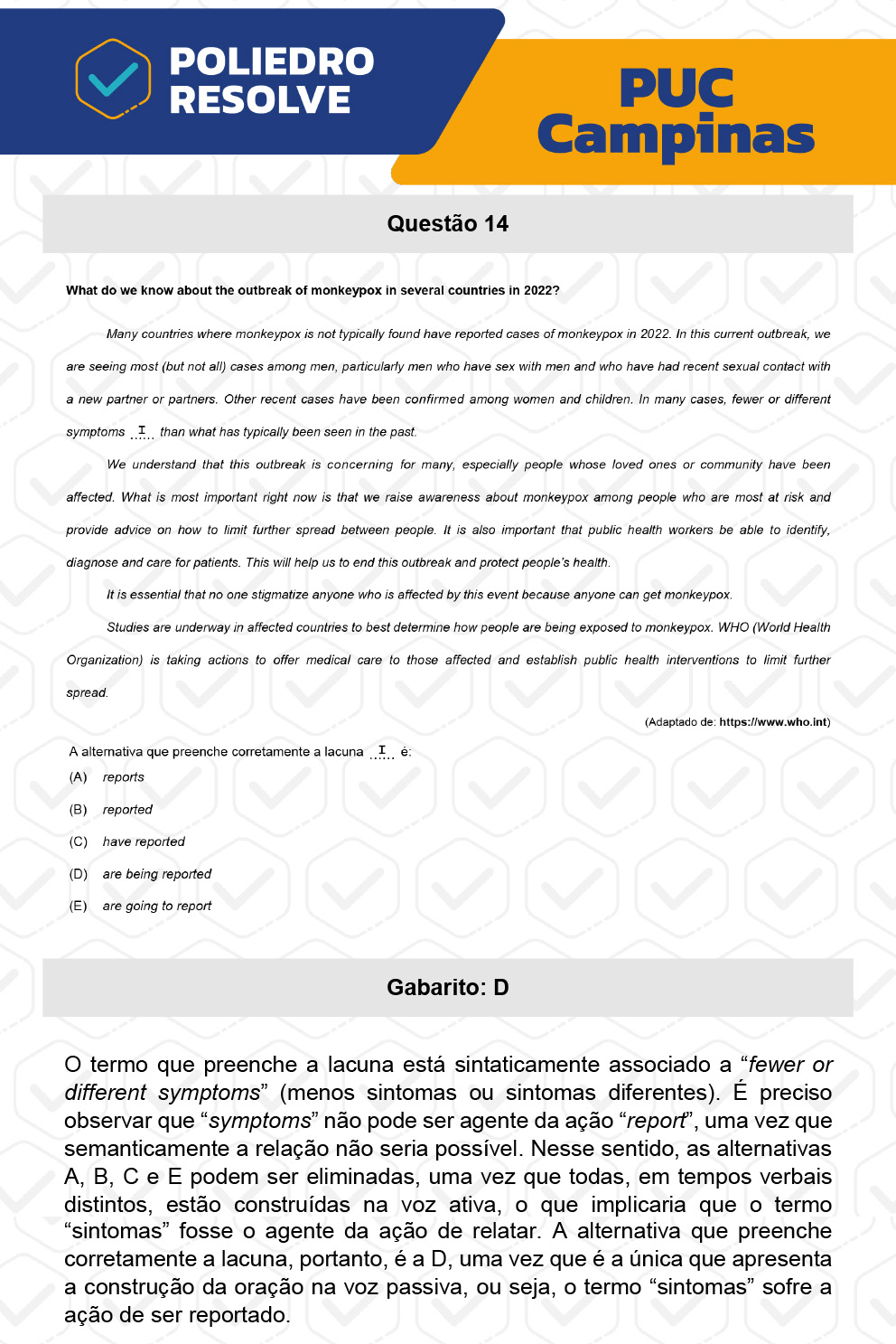 Questão 14 - Prova Geral e Medicina - PUC-Campinas 2023