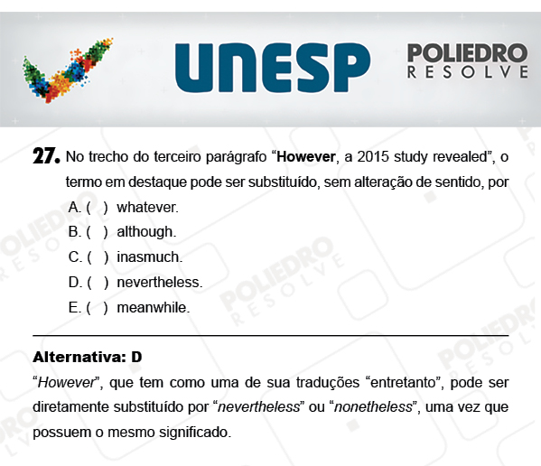 Questão 27 - 1ª Fase - PROVA 4 - UNESP 2018