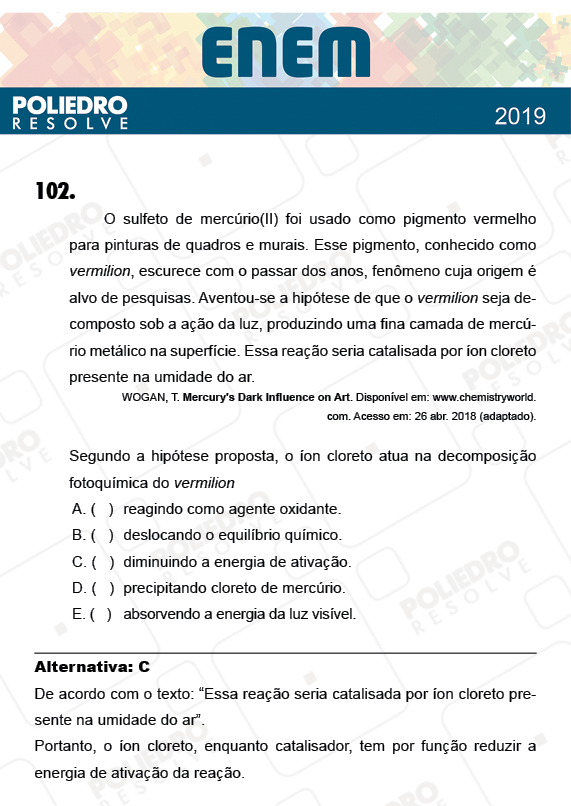 Questão 102 - 2º Dia - Prova AZUL - ENEM 2018