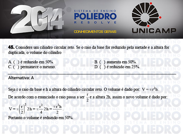 Questão 45 - 1ª Fase - UNICAMP 2014