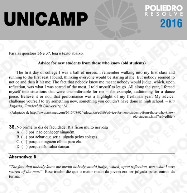 Questão 36 - 1ª Fase - UNICAMP 2016