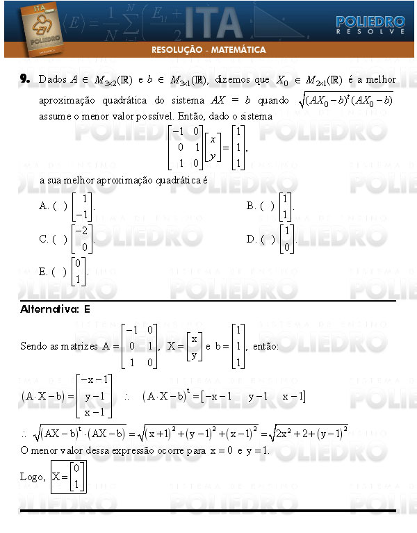 Questão 9 - Matemática - ITA 2009