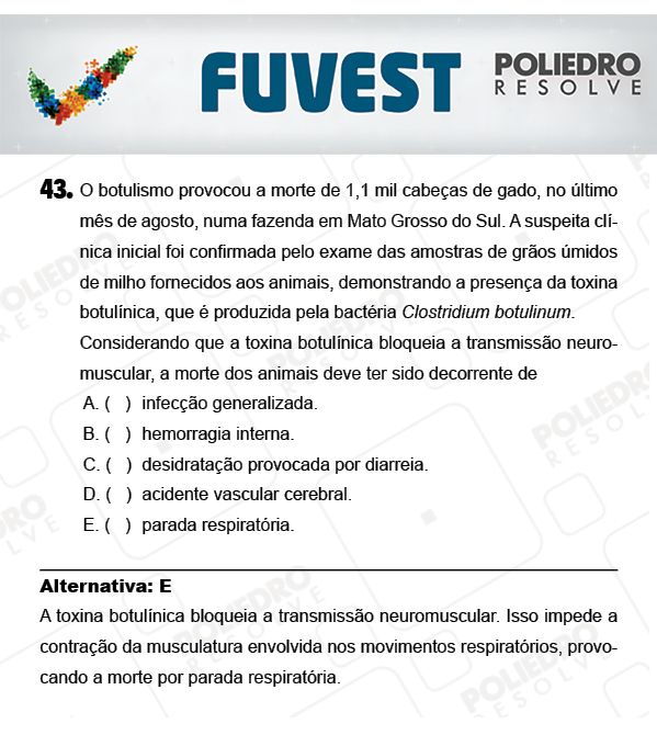 Questão 43 - 1ª Fase - PROVA V - FUVEST 2018