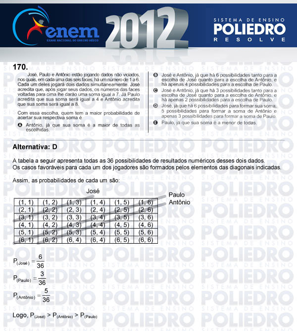 Questão 170 - Domingo (Prova rosa) - ENEM 2012