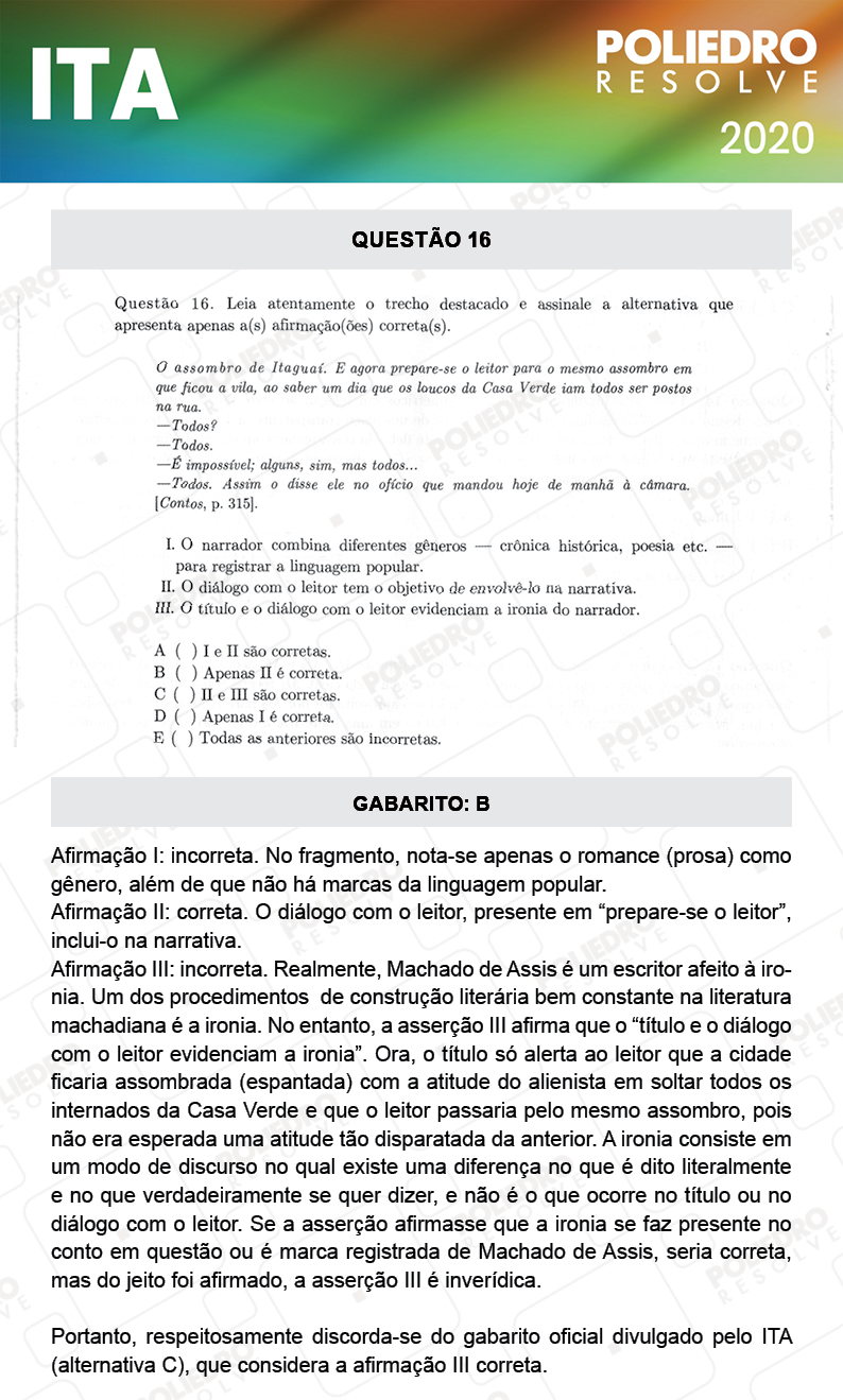 Questão 16 - 1ª Fase - ITA 2020