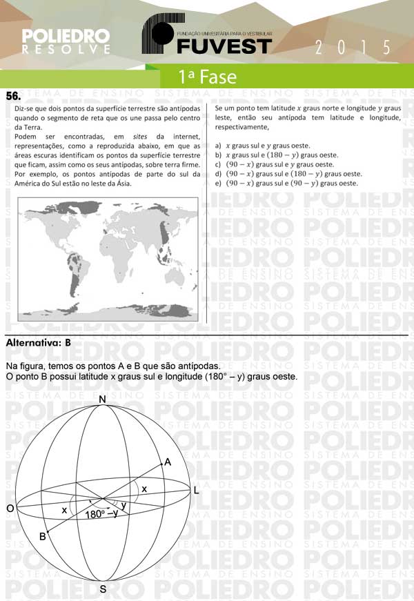 Questão 56 - 1ª Fase - FUVEST 2015