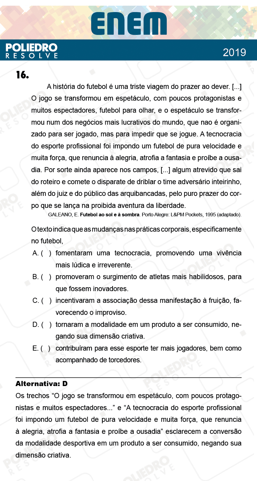 Questão 16 - 1º Dia - Prova AMARELA - ENEM 2018