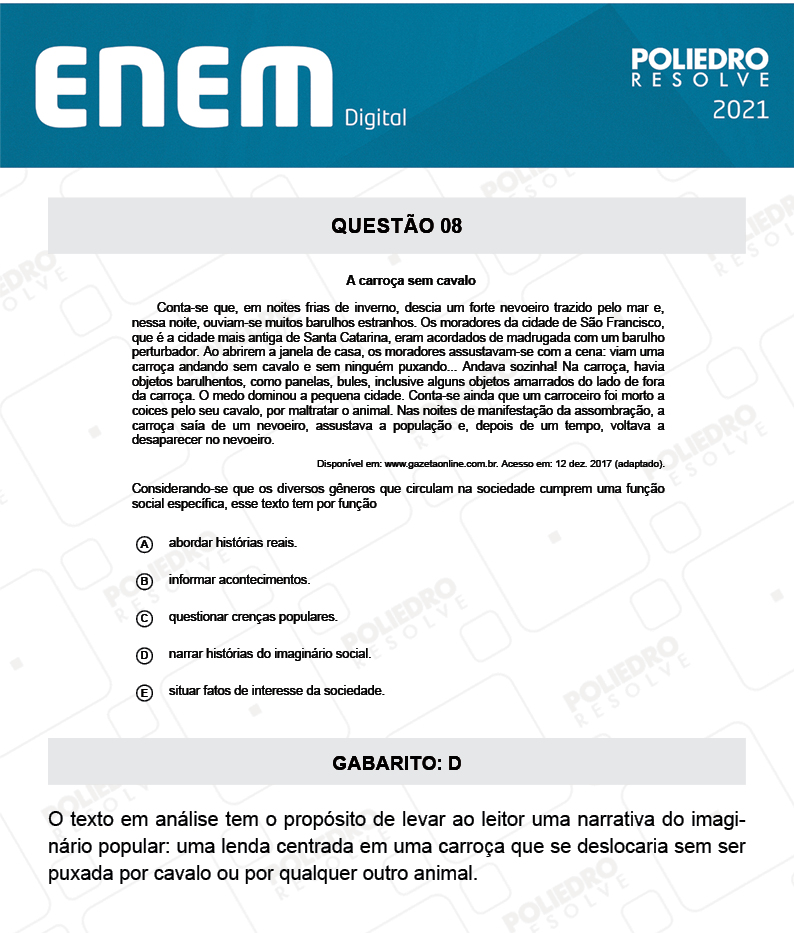 Questão 8 - 1º Dia - Prova Branca - Espanhol - ENEM DIGITAL 2020