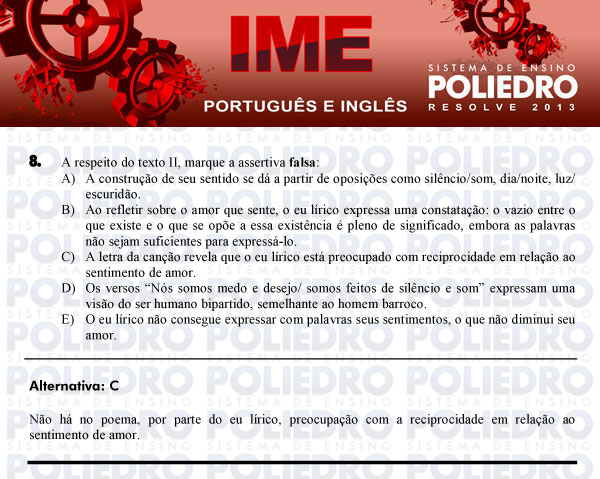 Questão 8 - Português e Inglês - IME 2013