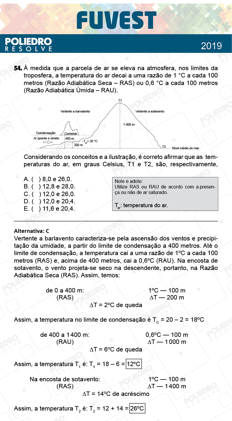 Questão 54 - 1ª Fase - Prova K - FUVEST 2019