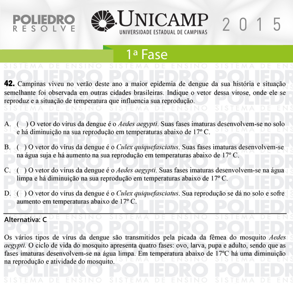 Questão 42 - 1ª Fase - UNICAMP 2015