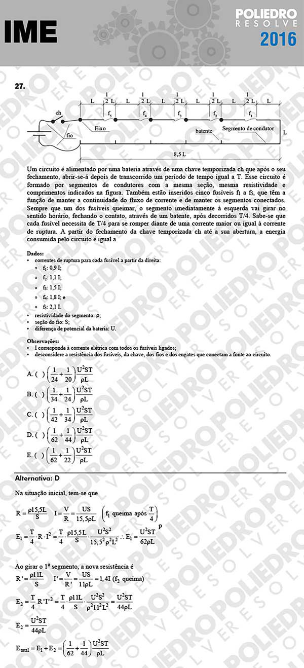 Questão 27 - Objetiva - 1ª Fase - IME 2016