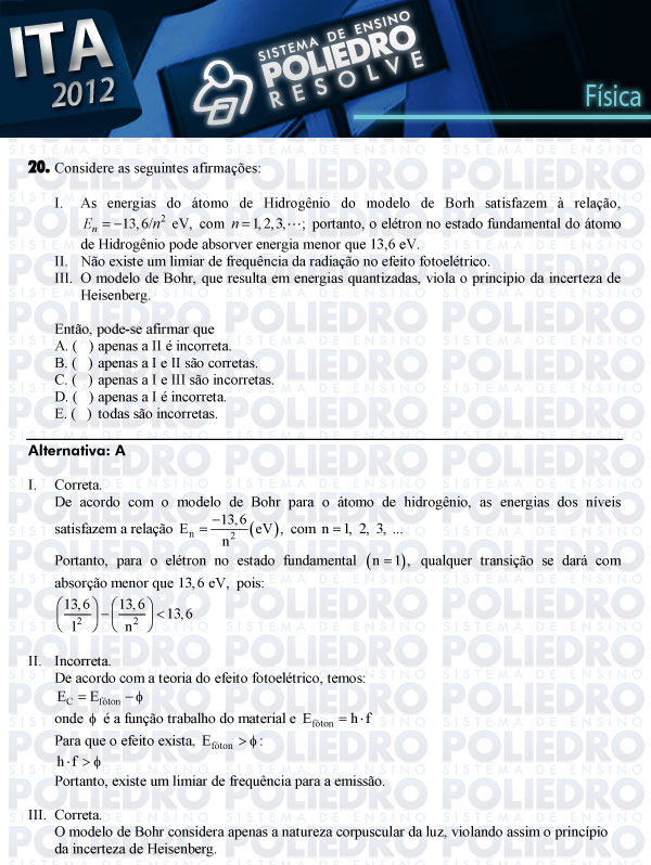 Questão 20 - Física - ITA 2012