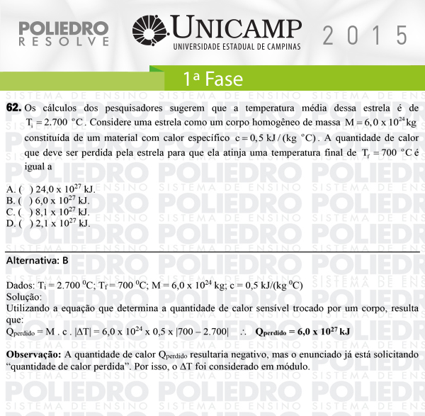 Questão 62 - 1ª Fase - UNICAMP 2015