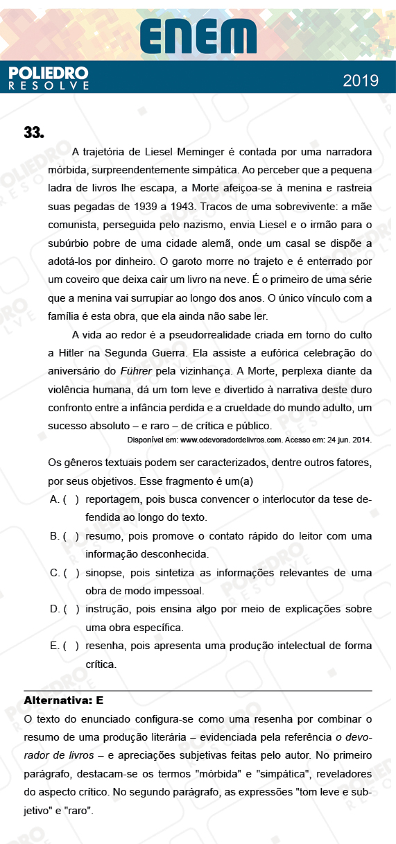 Questão 33 - 1º Dia - Prova AZUL - ENEM 2018