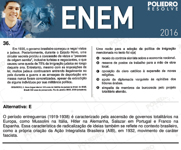 Questão 36 - 1º Dia (PROVA ROSA) - ENEM 2016