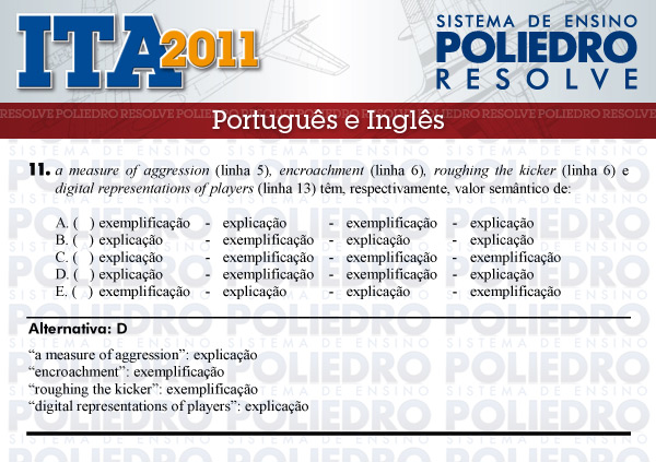 Questão 11 - Português e Inglês - ITA 2011