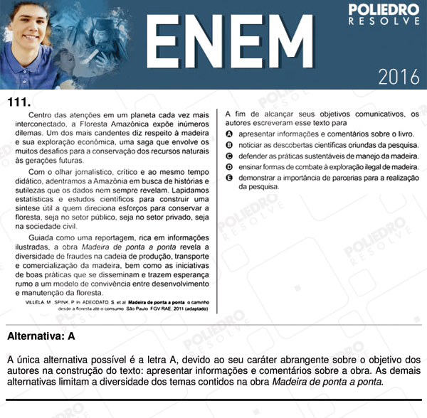 Questão 111 - 2º dia (PROVA CINZA) - ENEM 2016