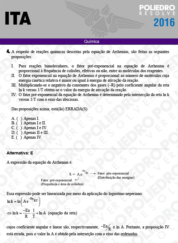 Questão 4 - Química - ITA 2016