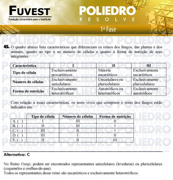 Questão 45 - 1ª Fase - FUVEST 2011