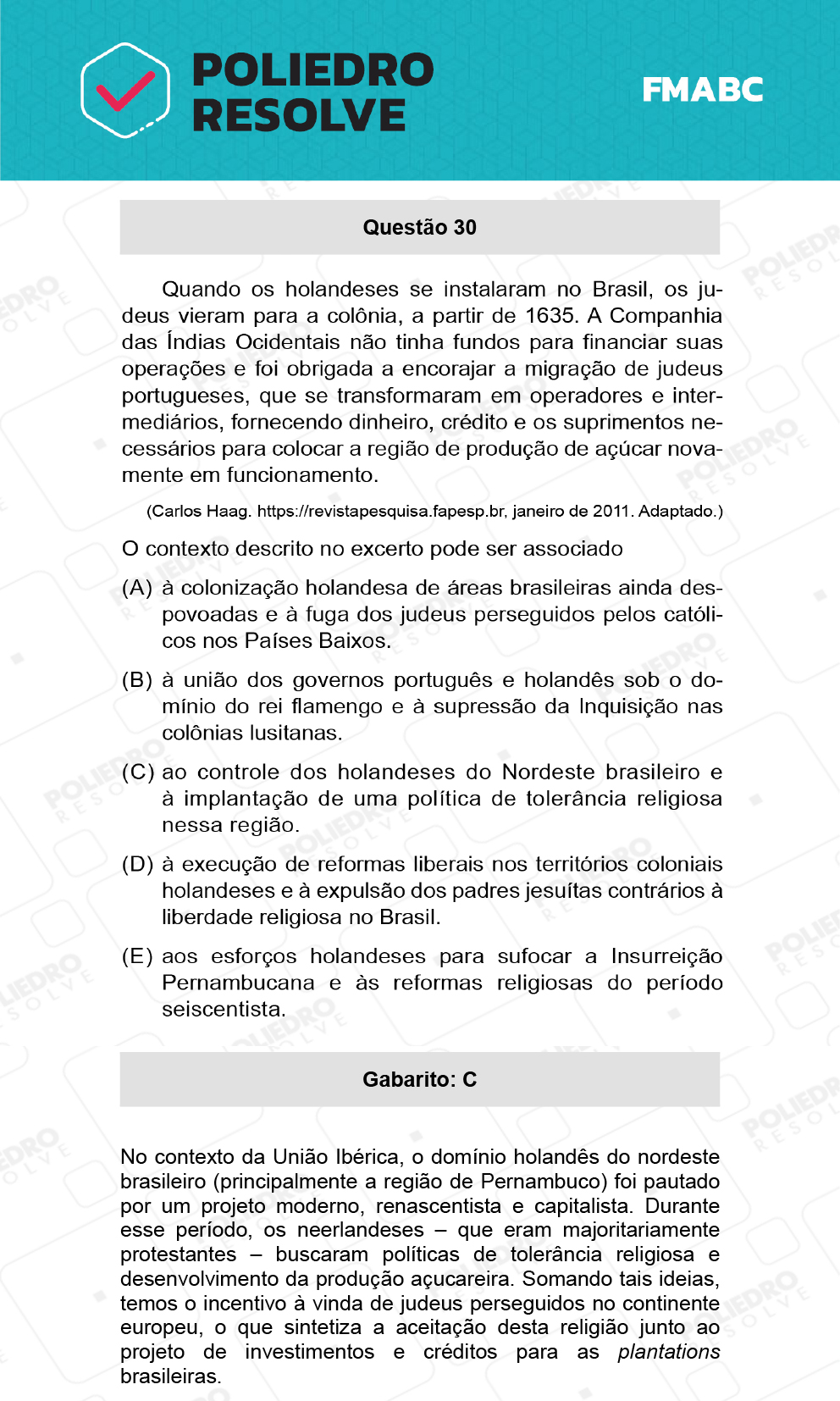 Questão 30 - Fase única - FMABC 2022