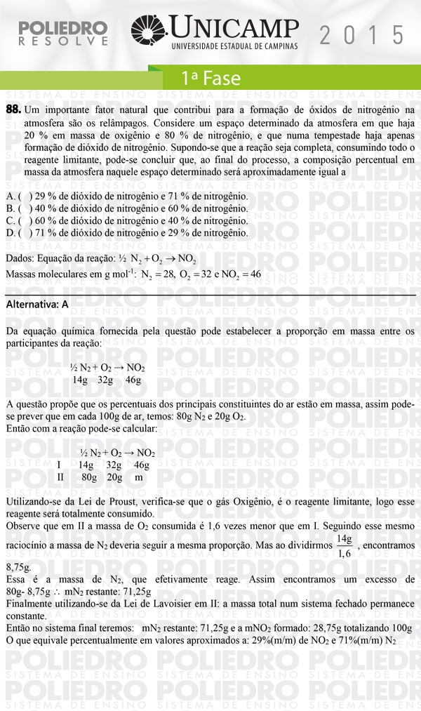 Questão 88 - 1ª Fase - UNICAMP 2015