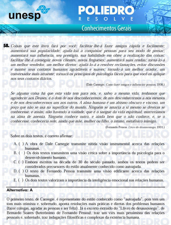 Questão 58 - 1ª Fase - UNESP 2011