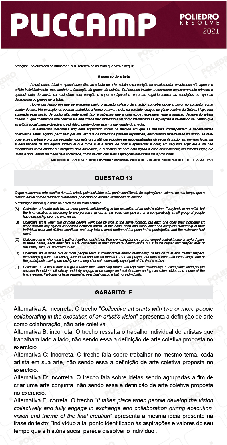 Questão 13 - Demais Cursos - PUC-Campinas 2021