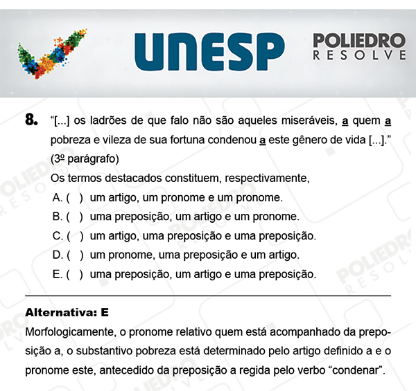 Questão 8 - 1ª Fase - PROVA 4 - UNESP 2018