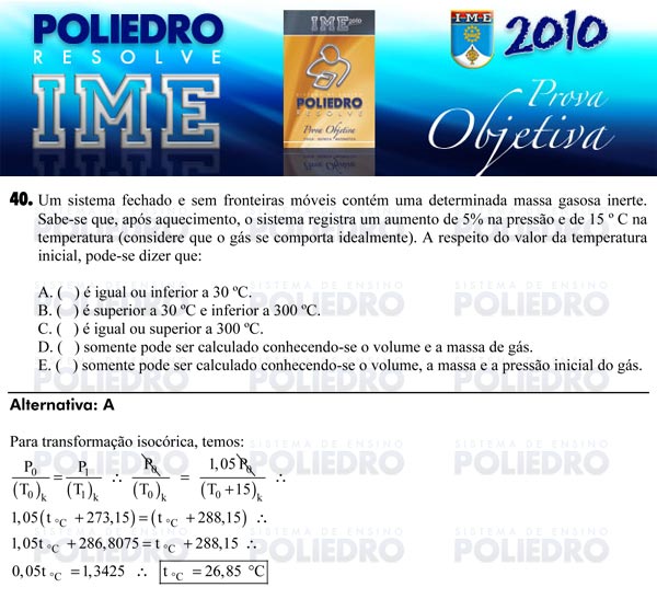 Questão 40 - Objetiva - IME 2010