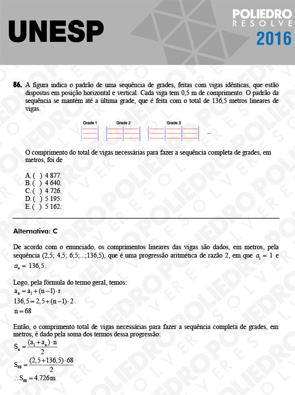 Questão 86 - 1ª Fase - UNESP 2016