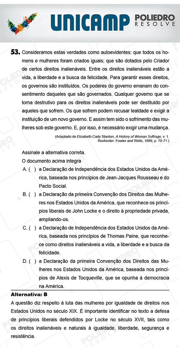 Questão 53 - 1ª Fase - PROVA Q - UNICAMP 2018