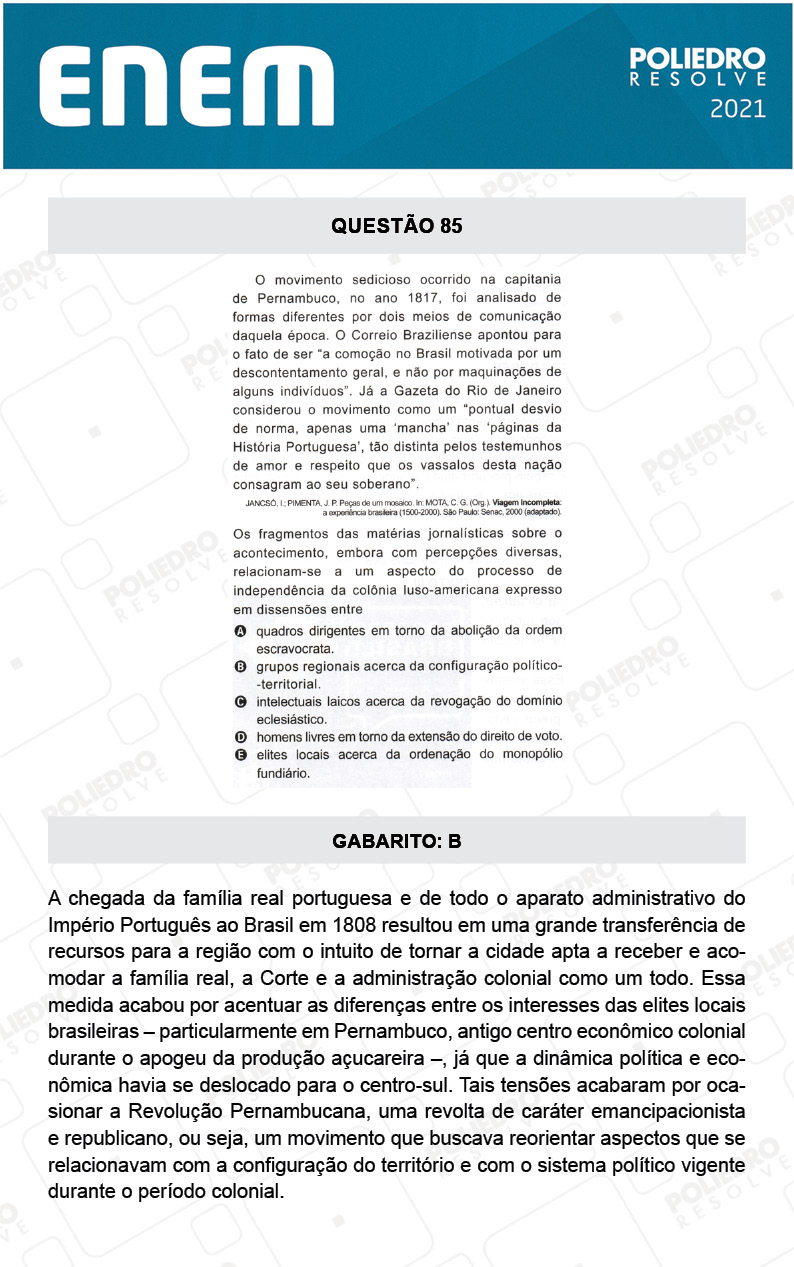 Questão 85 - 1º DIA - Prova Azul - ENEM 2020