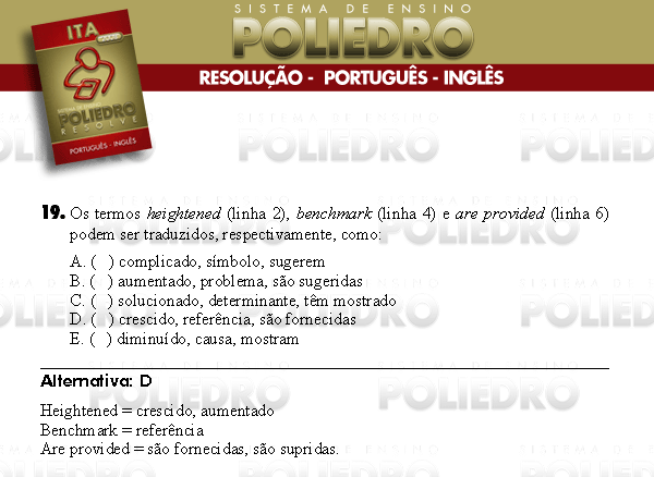 Questão 19 - Português e Inglês - ITA 2008