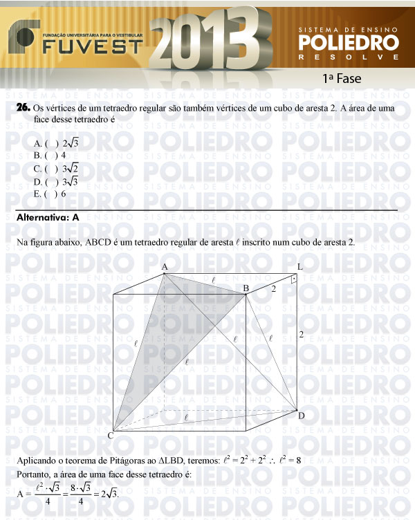 Questão 26 - 1ª Fase - FUVEST 2013