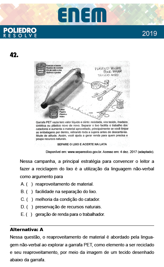 Questão 42 - 1º Dia - Prova BRANCA - ENEM 2018