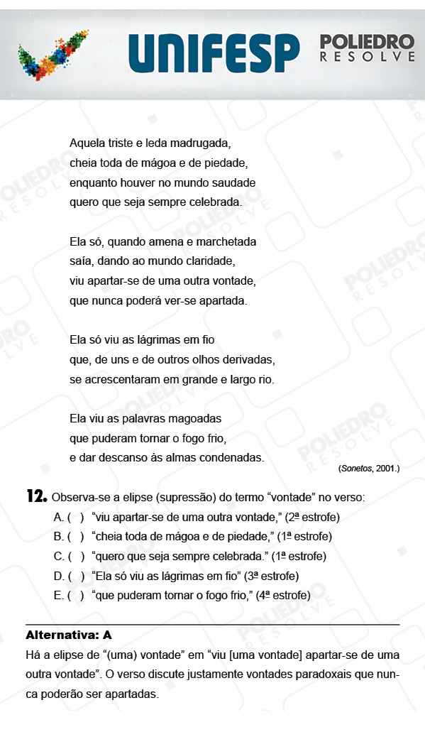 Questão 12 - 1º Dia - UNIFESP 2018