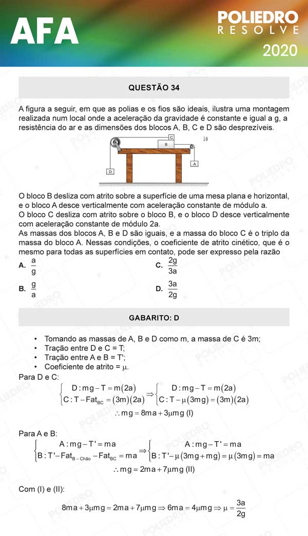 Questão 34 - Prova Modelo C - AFA 2020