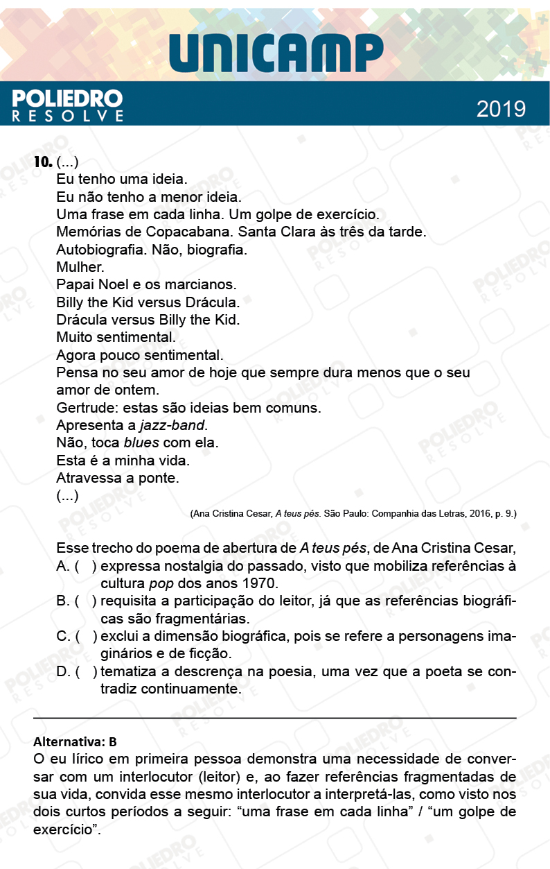 Questão 10 - 1ª Fase - PROVA Q e X - UNICAMP 2019