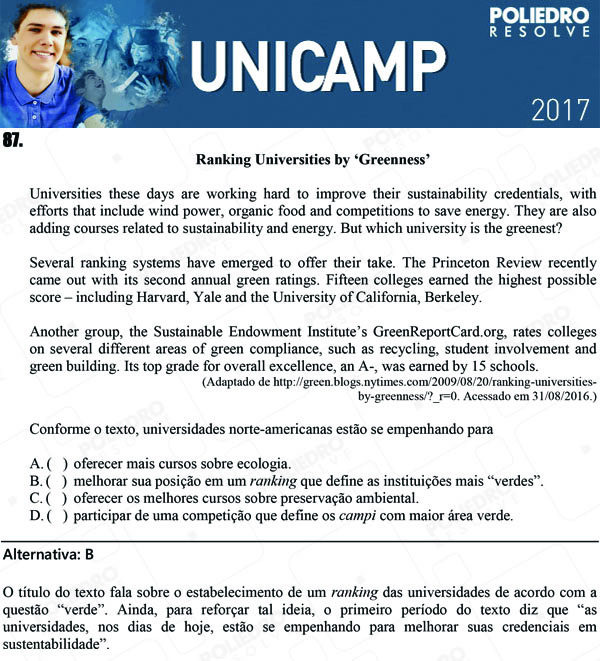 Questão 87 - 1ª Fase - UNICAMP 2017