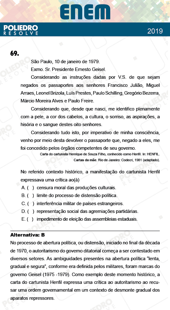 Questão 69 - 1º Dia - Prova AZUL - ENEM 2018