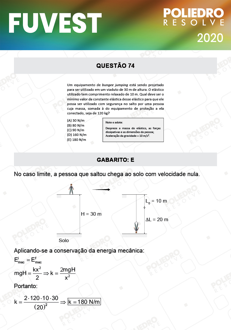 Questão 74 - 1ª Fase - Prova V - FUVEST 2020