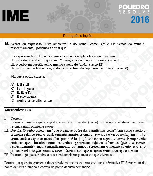 Questão 15 - Português e Inglês - IME 2016