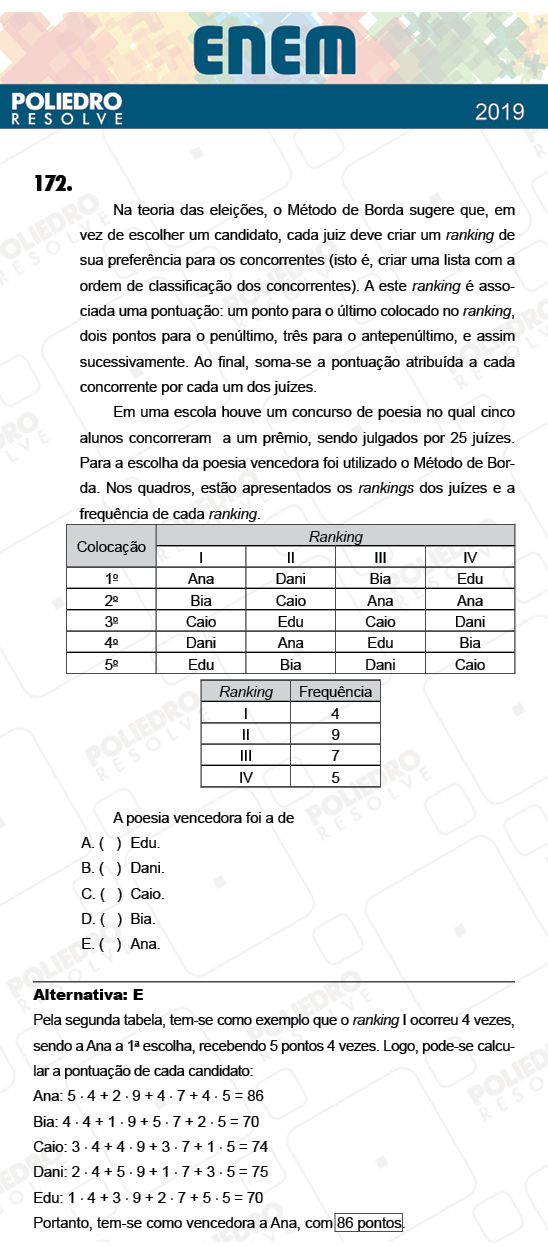 Questão 172 - 2º Dia - Prova AZUL - ENEM 2018