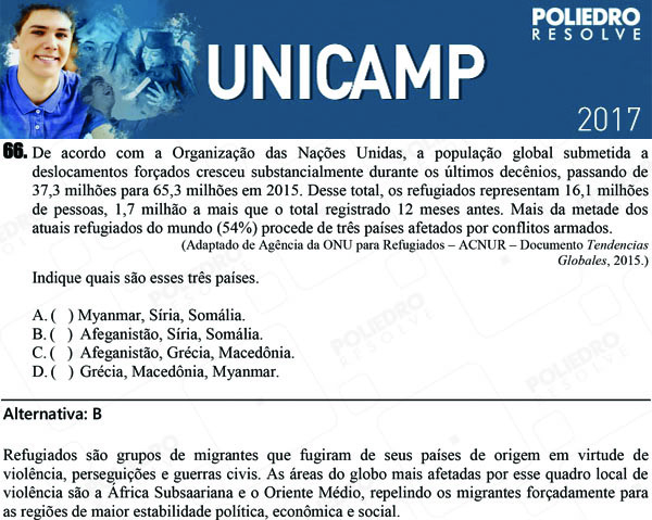 Questão 66 - 1ª Fase - UNICAMP 2017