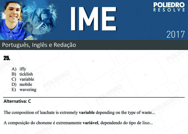 Questão 25 - Português e Inglês - IME 2017