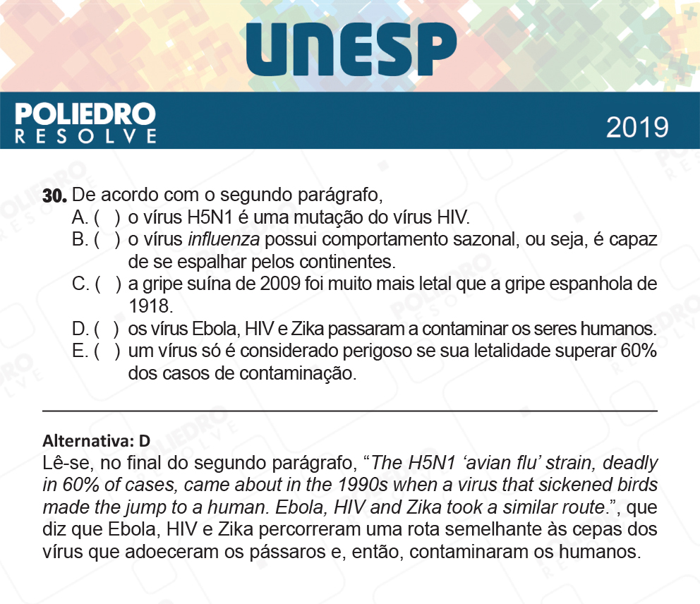 Questão 30 - 1ª Fase - UNESP 2019