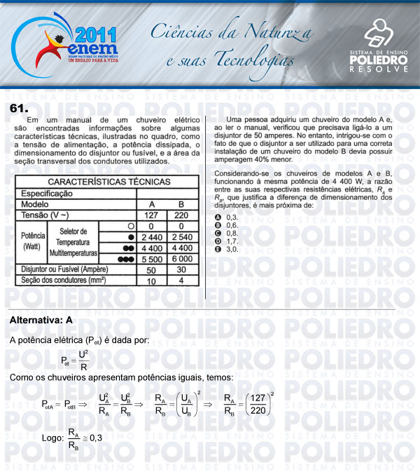 Questão 61 - Sábado (Prova rosa) - ENEM 2011