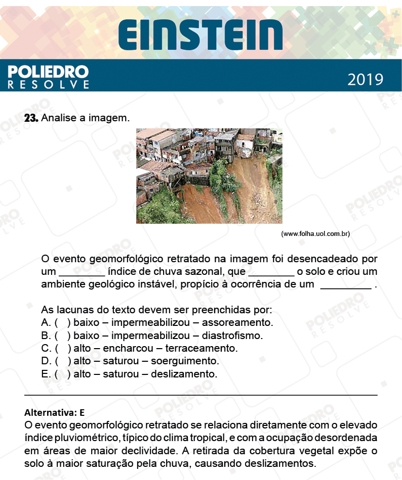 Questão 23 - Fase única - EINSTEIN 2019